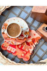 Autumn Themed Orange Patterned Digitally Printed Cocktail Napkin Washable Laser Cut